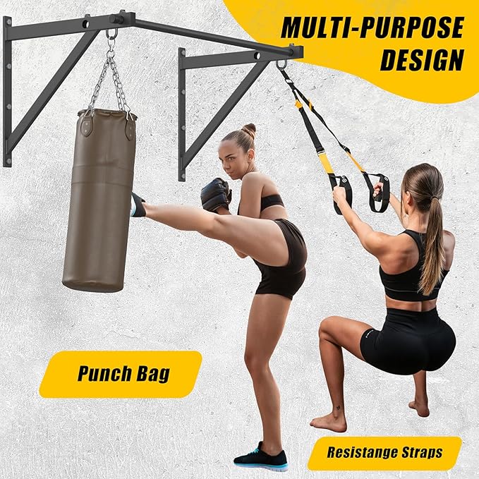 Wall Mounted Pull Up Bar, Adjustable Depth 51" Chin Up Bar, Strength Training Pull-Up Bars 500LBS Weight Capacity, Home or Garage Gym Chin Up Workout Training Station