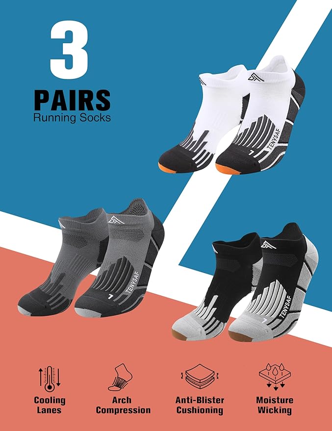 Compression Athletic Running Socks: Men Women's Low Cut Ankle Socks for Sport Enthusiasts Hiking Cycling Basketball