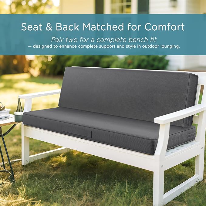 Codi Outdoor Bench Cushion 45 inch, Double Waterproof Patio Furniture Cushions Replacement for Swing, Porch, Couch, 45x18x3'', Grey