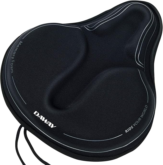 DAWAY Comfortable Bike Seat Cover - C3 Soft Gel & Memory Foam Padded Bike Seat Cushion for Women Men Seniors, Comfort, Fits for Peloton, Stationary, Exercise, Mountain and Cruiser Bicycle Saddles