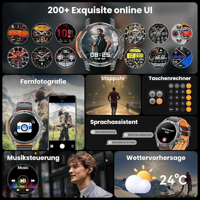 Smart Watch (Call/Notification),1.52'' Military Smart Watches for Men, Two Style Kits,Flashlight,100+Sport Modes/Heart Rate/Sleep Monitor/Pedometer, Fitness Tracker Android Phones iPhone Compatible