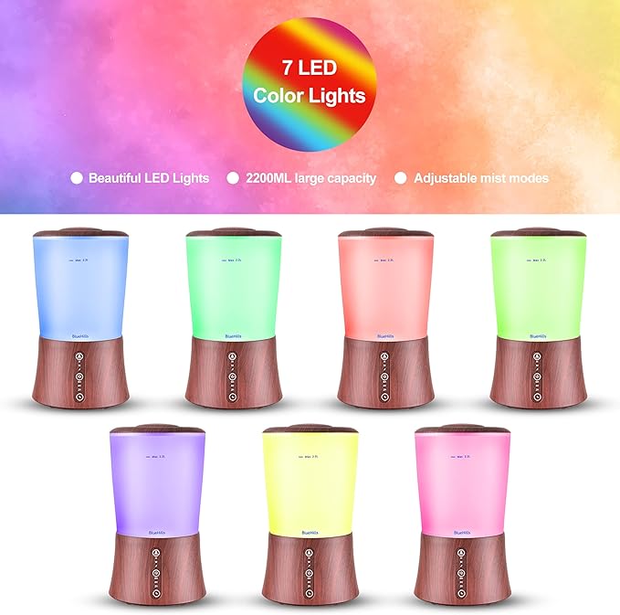BlueHills Large 2000 ML XL Essential Oil Diffuser Aroma Humidifier 2 Liter Capacity for Big Living Room Home Baby Long Run XL Huge Coverage Area High Mist Timer Large Diffuser Dark Wood Grain 2L S3