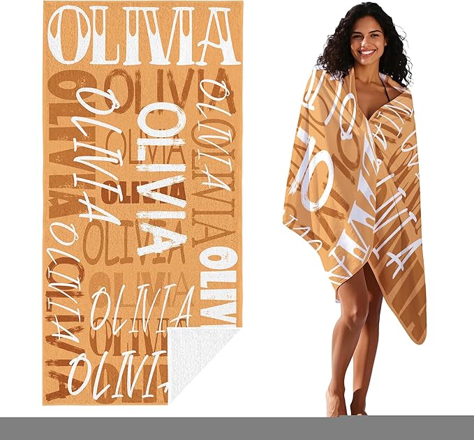 JML Personalized Beach Towel with Name, Custom Beach Towel with Name, Customized Microfiber Pool Towel, Quick Dry & Absorbent Swim Towel for Adult,Anniversary, Birthday, Summer Holiday,Vacation