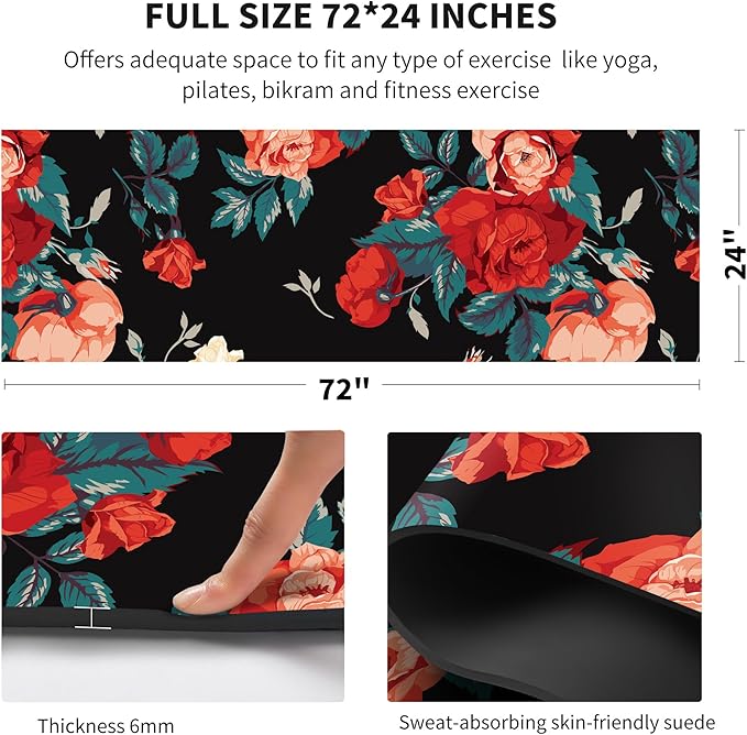 nuveti Yoga Mat Print Extra Thick TPE Non Slip Fitness Exercise Mat with Carrying Bag,72"x24" Extra Thick 6MM Exercise & Workout Mat for Yoga, Pilates Fitness and Floor Exercises