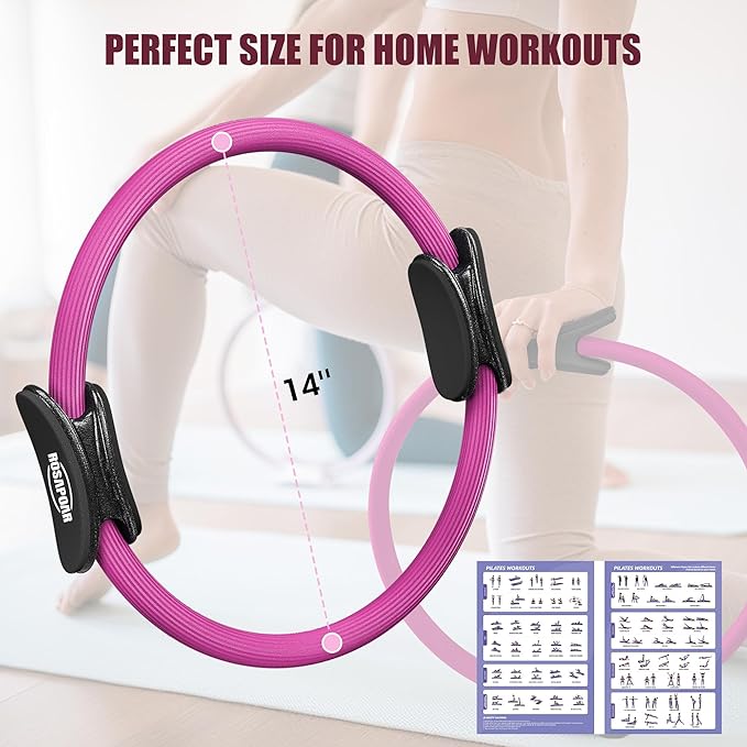 Pilates Ring Set - 14" Magic Circle with Yoga Ball & Resistance Bands – Home Workout Equipment for Women, Toning & Core Sculpting Essentials Kit