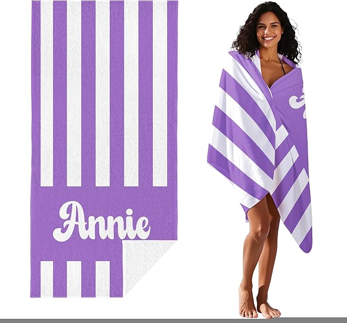 JML Personalized Beach Towel with Name, Custom Cabana Stripe Beach Towel, Customized Microfiber Pool Towel, Quick Dry & Absorbent Swim Towel for Adult,Mother's Day, Birthday, Summer Holiday,Vacation