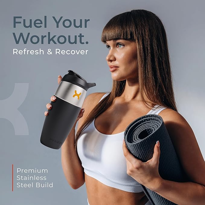 32oz Stainless Steel Protein Shaker Bottle – Leak-Proof Metal Shaker Cup with Snap-Fit Agitator for Smooth, Clump-Free Shakes – BPA-Free, Odor Resistant, Easy to Clean