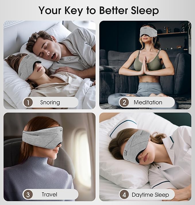 Sleep Mask with Headphones Bluetooth 5.4, TOPOINT Blackout Eye Mask for Sleeping Headphones Earphones with Soft Bamboo Cotton Cooling Breathable, HD Stereo Speaker for Side Sleepers Women Men Travel