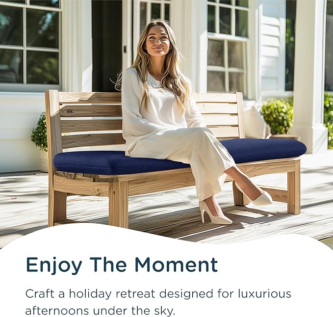 Codi Outdoor Bench Cushion for Patio Furniture 45x18x3 Inch – Linen Texture, Fade Resistant, Waterproof, Removable Cover, Comfortable High-Density Foam for Garden & Porch, Navy Blue