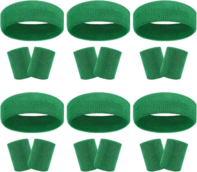 18 Pcs Sweatbands Headband Wristband Set Colorful Striped Terry Cloth Sports Athletic Gym 80s Sweat Headbands