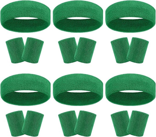 18 Pcs Sweatbands Headband Wristband Set Colorful Striped Terry Cloth Sports Athletic Gym 80s Sweat Headbands