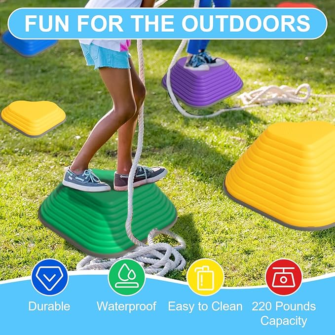 Gentle Monster Stepping Stones for Kids, Set of 6/8/11 PCS for Balance with Non-Slip Bottom - Exercise Coordination and Stability (6pcs-Heart)