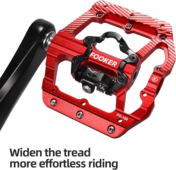 FOOKER MTB Mountain Bike Pedals 3 Bearing Flat Platform Compatible with Dual Function Sealed Clipless Aluminum 9/16" Pedals with Cleats for Road