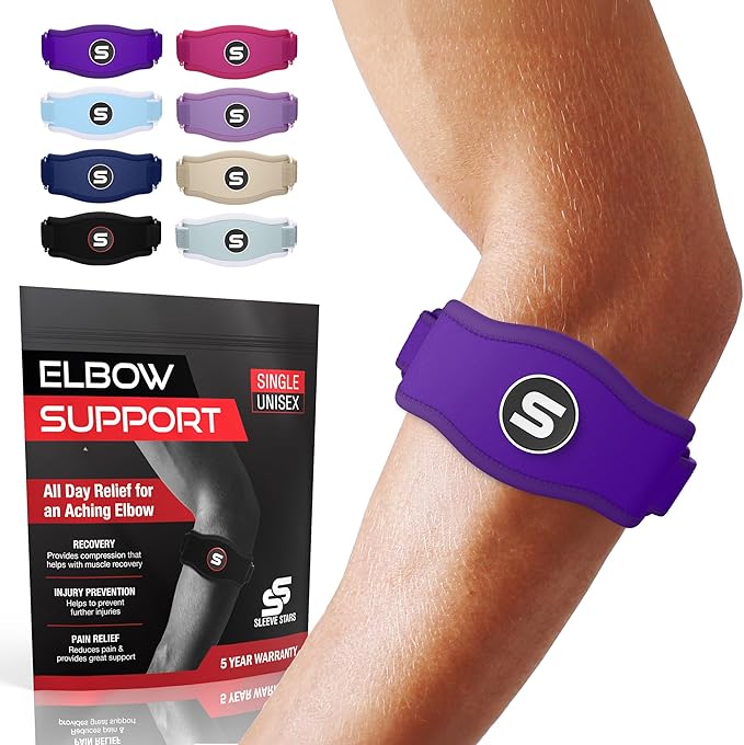 Sleeve Stars Tennis Elbow Brace for Women - Adjustable Tennis Elbow Strap, Golfers Elbow Brace for Men, Counterforce Brace for Tendonitis Relief, Fits 9"-23" (Single/Dark Purple)