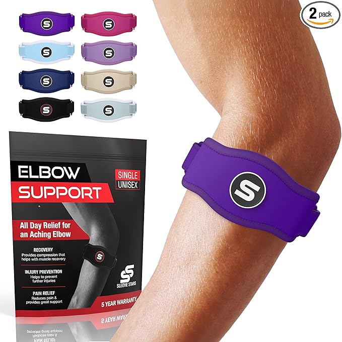 Sleeve Stars Tennis Elbow Brace for Women - Adjustable Tennis Elbow Strap, Golfers Elbow Brace for Men, Counterforce Brace for Tendonitis Relief, Fits 9"-23" (Pair/Dark Purple)