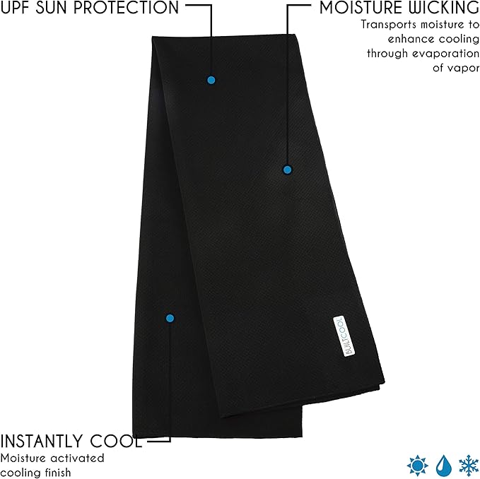 BUILTCOOL Adult Cooling Towel - Men & Women Chilly, Lightweight, Soft, Neck and Face Cooling Towel for Sport, Camping, Hunting, One Size, Black, 3 Pack