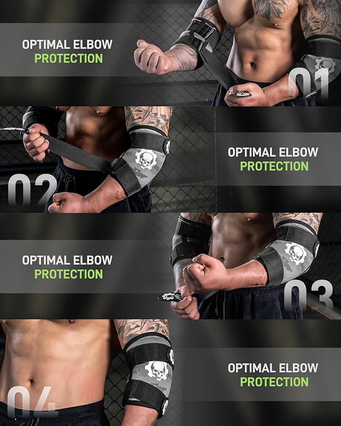 MANUEKLEAR 5mm Neoprene Weight Lifting Elbow Sleeves for Men (1 Pair), Elbow Sleeves Weightlifting Men with 2 Adjustable Compression Straps for Bench and Powerlifting & Weightlifting