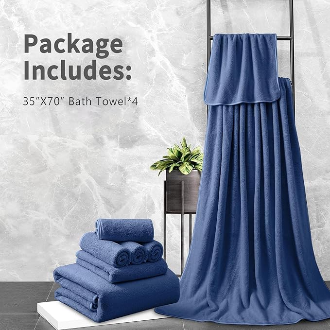 Extra Large Bath Sheet 4 Piece (35"x70")-Ultra Soft Oversized Bath Towel,Bath Sheet Towel Set for Bathroom Hotel,Highly Absorbent Quick Dry Shower Towel Set for Adults,Bathroom Towel-Navy Blue