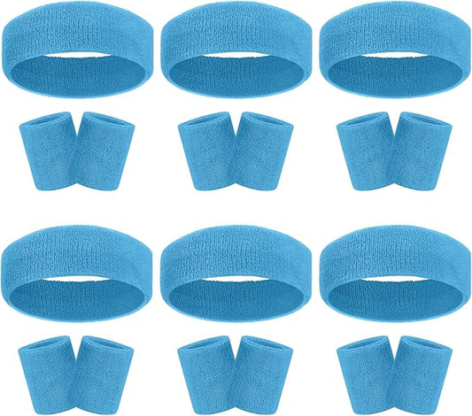 18 Pcs Sweatbands Headband Wristband Set Colorful Striped Terry Cloth Sports Athletic Gym 80s Sweat Headbands