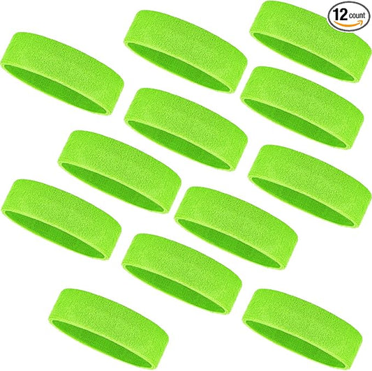 Bememo 12 Pcs Sweatbands Sport Headbands for Men & Women Basketball Headband Sport Competitions Sweat Headbands Running Terry Cloth Moisture Wicking for Yoga,Tennis,Gym,Exercise