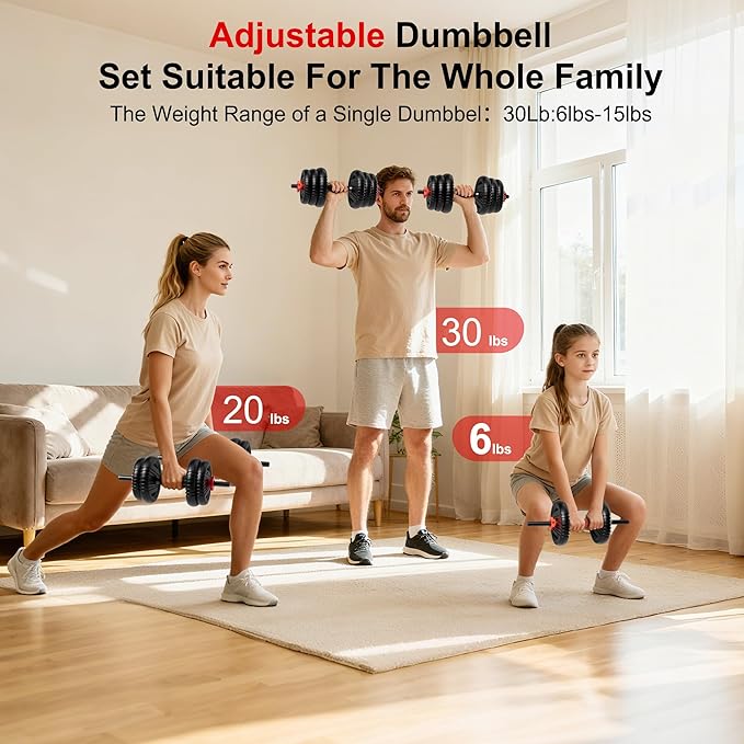 Adjustable Dumbbell Set, 10/20/30/45/70/90lbs Free Weight Set with Connector, 4 in1 Dumbbells Set Used as Barbell, Kettlebells, Push up Stand, Fitness Exercises for Home Gym Suitable Men/Women