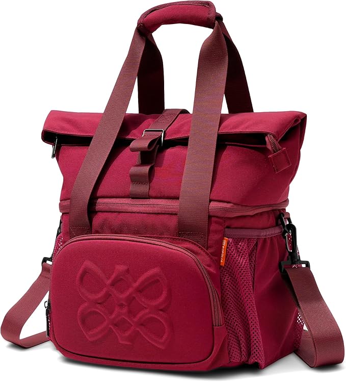 Dual Compartment Insulated Lunch bag, with 2 Leakproof Compartments & Roll-top, 13L lunchbox for work (Burgundy)