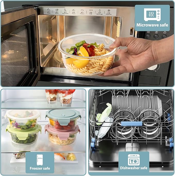 20oz Food Storage Containers with lids Set, Airtight 2.5 Cup Glass Meal Prep Containers, Heat-Resistant BPA-Free Glass Containers for Soup Leftover, Microwave, Dishwasher Freezer Safe (4 Packs)