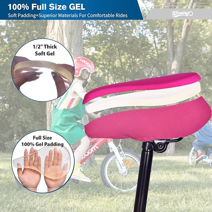 Gel Kids Bike Seat Cushion Cover, Anti-Slip Child Bike Seat Cover Comfortable Adjustable Small Bicycle Saddle Pad, 9'' X 6''