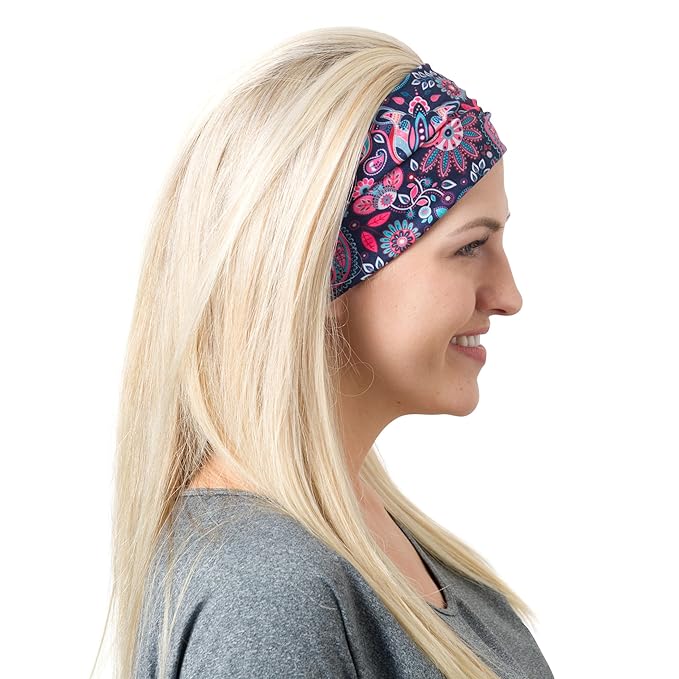 RiptGear Stretch Sport Headband for Women (Hippie Flower) — Made of Non-Slip Sweat Wicking Fabric — Great for Yoga, Running or The Gym — Soft Headband That Fits Most Head Sizes — (1-Pack)