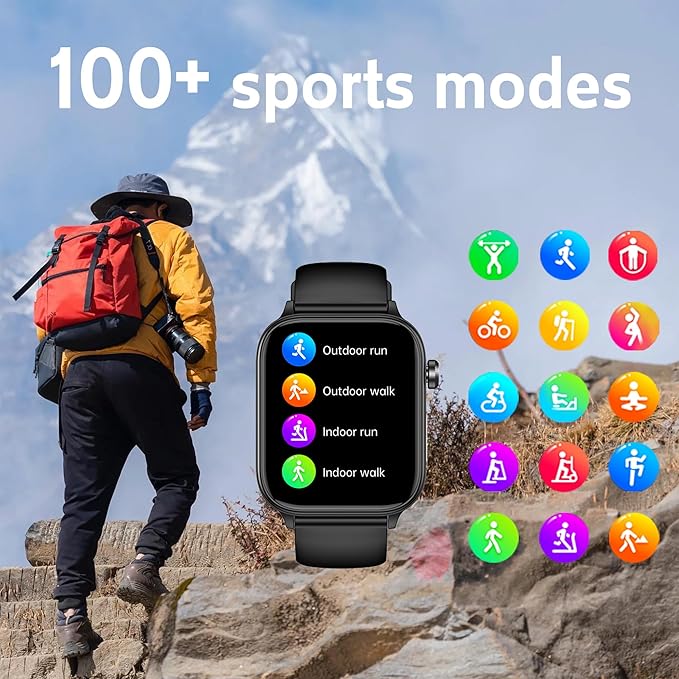 Smart Watch for Women Men (Answer/Dial) 1.96" IPS Smartwatch, 24/7 Heart Rate/Blood Oxygen/Blood Pressure/Sleep Monitor, Blood and Body Composition,100+ Sports Modes Fitness Tracker