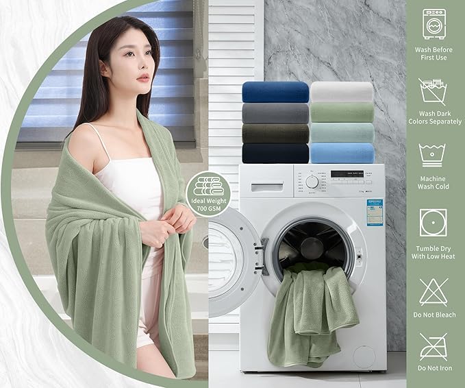 Extra Large Bath Sheet 4 Piece (35"x70")-Ultra Soft Oversized Bath Towel,Bath Sheet Set for Bathroom Hotel,Plush Highly Absorbent Quick Dry Shower Towel for Adults,Bathroom Towel Set Green