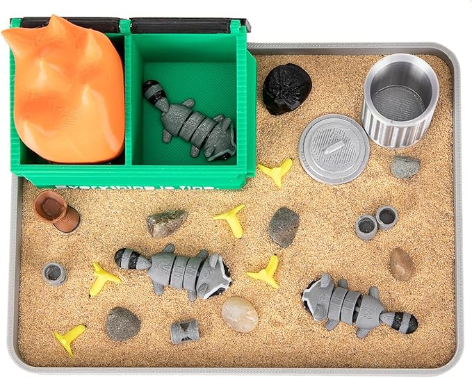 Stylor Dumpster Fire Zen Garden Desk Decor - 3D Print Plastic Miniature Sandbox with Raccoon & Flames, Humorous Office Stress Relief Gift, Includes Stones, Sand & Accessories