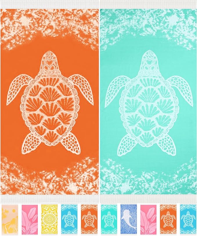 2 Pack Turkish Beach Towel Quick Dry Absorbent Lightweight Thin Bathroom Bath Pool Swim Towels Extra Large Oversized Sand Free Towel Beach Accessories Essentials Stuff Adults Gift Orange Teal