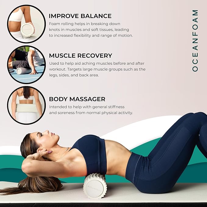 Oceanfoam Soft Tidal Roller (Natural) - Low Density Foam Roller for Physical Therapy, Back Pain, Exercise & Stretching - Wave Textured - Yoga, Athletics, & Wellness - Full Size, 20" x 5"