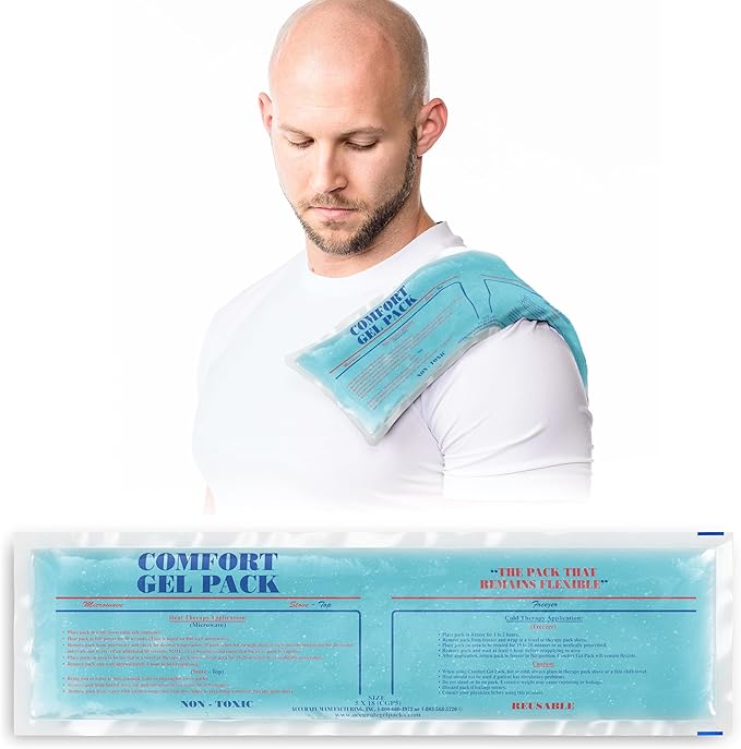 Flexible Reusable Gel Packs for Neck, Wrist, Arm, Back and Shoulder Pain Relief - Versatile Hot or Cold Gel Packs for Injuries, Sore Muscles or Toothache Pain Relief, Blue, 5" x 18", 1 Pack