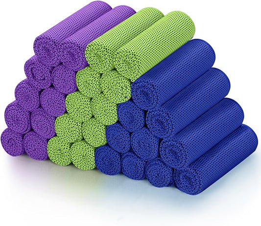 Biange Cooling Towels (40"x 12", Pack of 30) for Neck and Face, Cold Towel for Hot Weather, Sports, Workout, Fitness, Gym, Yoga, Golf, Pilates, Travel, Camping & More