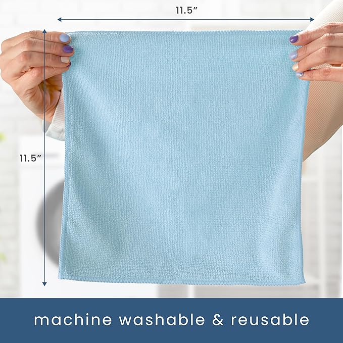S&T INC. 100 Pack Microfiber Cleaning Cloth, Bulk Towels for Home, Reusable Microfiber Towels for Cars, Cleaning Rags, Light Blue, 11.5 Inches x 11.5 Inches, 100 Count