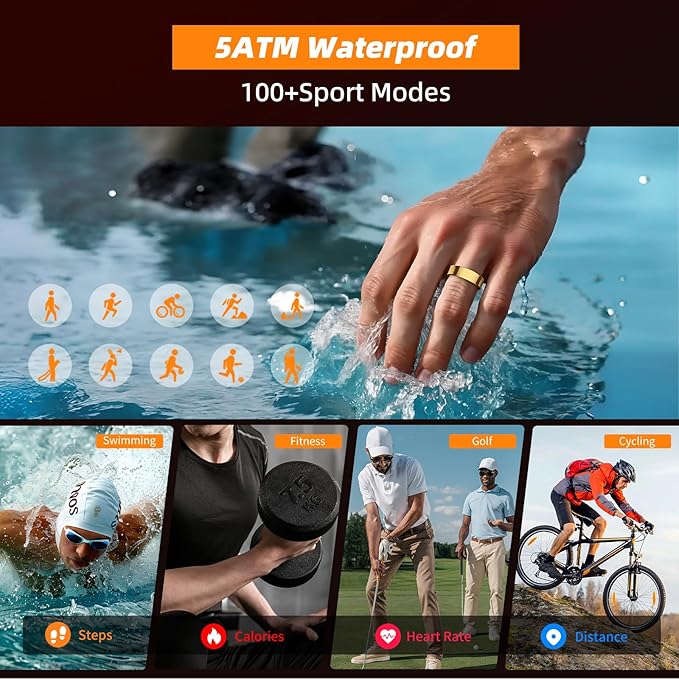 Smart Ring for Women Men, Fitness Tracker Ring with Body Temperature, Heart Rate, Blood Oxygen, Sleep Monitor, Calories, No Subscription Fee, IP68 Waterproof for iPhone & Android (Silver, #13)