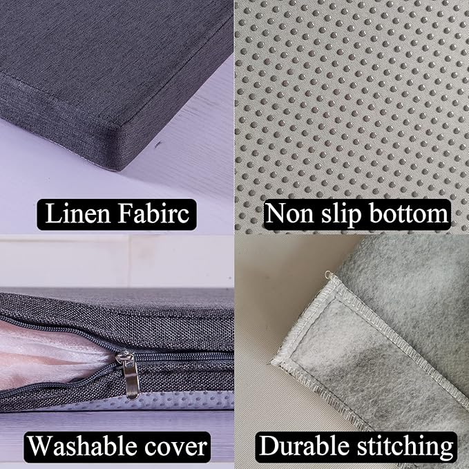 30 x 14 Inch Piano Bench Cushions for Indoor Furniture with Ties Non Slip Kitchen Dining Room Bench seat Cushion for Shoe Storage Ottoman Window Settee Pad, Gray