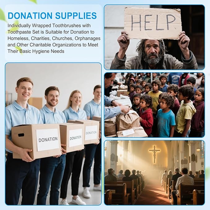 Disposable Toothbrush with Toothpaste Set, Individually Wrapped Soft Bristles Travel Size Manual Toothbrushes Kit in Bulk for Hotel/Travel/ Business/Donation/Homeless/Charity/Camping (500 Pack)