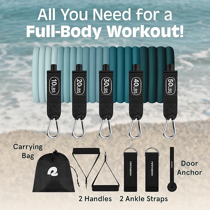 Retrospec Resistance Bands Set for Working Out - 4 Exercise Bands with Carrying Bag for Home Fitness, Pull-Up Assistance & Strength Training - 15-125 lb Natural Latex Workout Bands