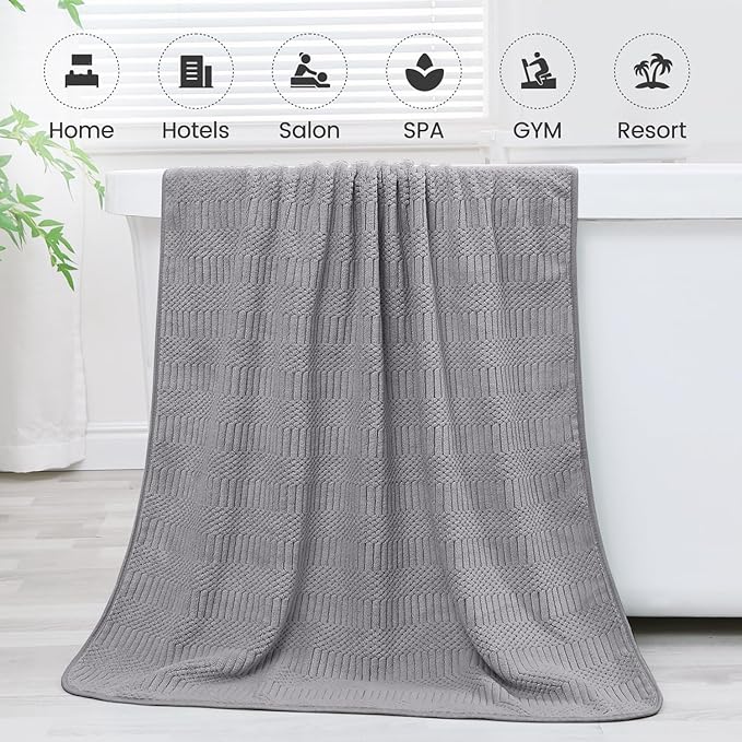 JML Microfiber Bath Towels, Large Bathroom Towel 2 Pack (30" x 60"), Oversized, Soft, Super Absorbent and Fast Drying, Multipurpose Use for Sport, Fitness, Yoga, Diamond Cross Grid Gray