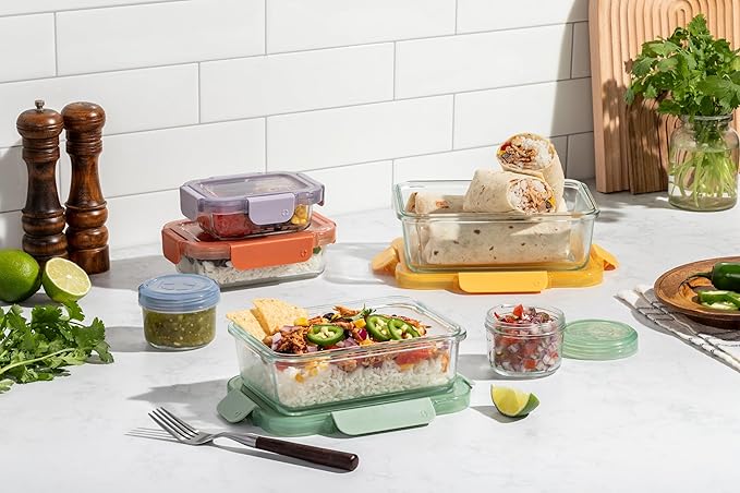 Ello Color Lock 12PC Mixed Glass Food Storage Sets, Leak-Proof Glass Food Storage Containers with Airtight BPA-Free Plastic Lids, Dishwasher, Microwave, and Freezer Safe, Desert Festival