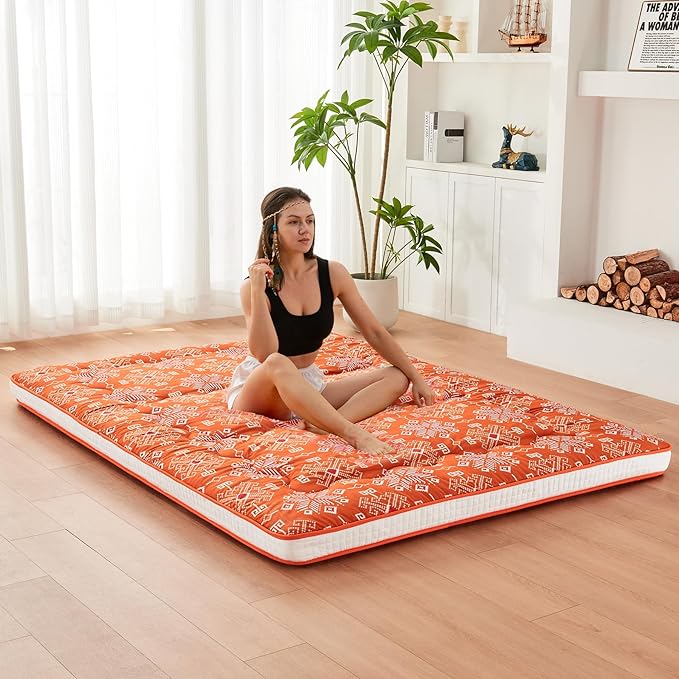 Dr.Futon Japanese Floor Futon Mattress Extra Thick Folding Roll Up Bed Topper Mat for Guest,Lounger and Tavel