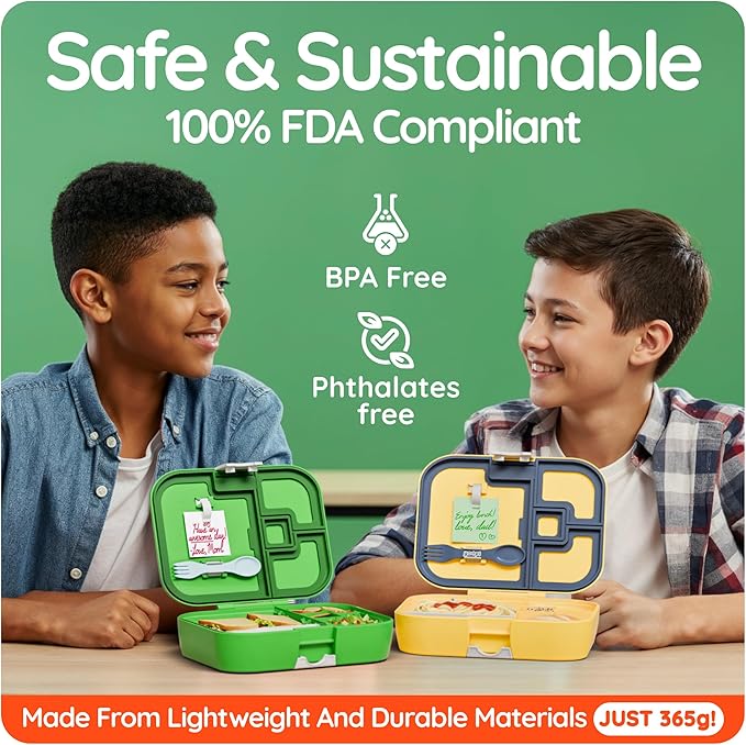 YOOPI Bento Box for Kids, Leak-Proof, BPA-Free School Bento Lunch Box Containers with Compartments. Online Healthy Meal Planning, Durable, Easy-Clean, Eco-Friendly Lunchbox for Boys & Girls (Yellow)