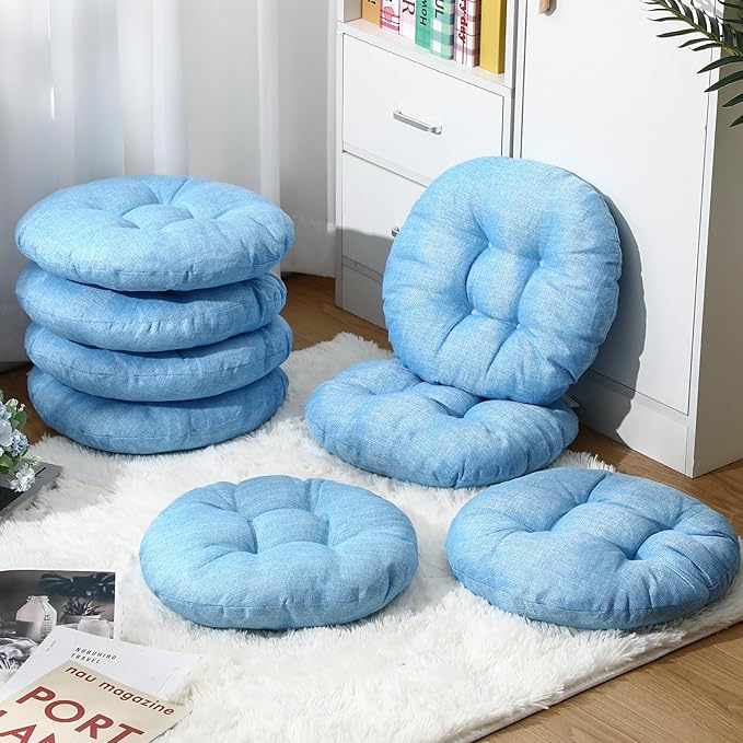 Fumete 8 Pcs 16 Inch Round Floor Cushions for Kids and Toddlers, Flexible Seating Classroom Furniture Floor Pillow for Home, Daycare, Preschool, Yoga and Meditation (Sky Blue)
