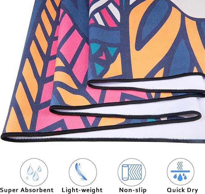 QiyI Yoga Mat Towel with Corner Pockets, Non Slip Sweat Absorbent Hot Yoga Towels, Soft Yoga Blankets with Travel Bag, Skidless Mat Cover for Workout, Gym, Fitness - 70"x26", Festival Mandala