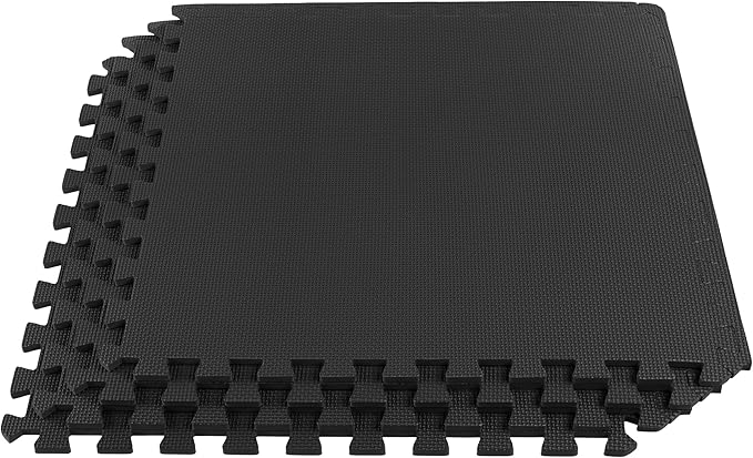 EVA Foam Mat Tiles 4-Pack - 16 SQ FT of Interlocking Padding for Garage, Playroom, or Gym Flooring - Workout Mat or Baby Playmat by Stalwart (Black)