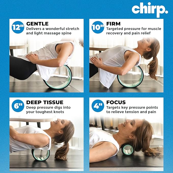 Chirp Wheel Foam Roller – Targeted Back & Neck Relief, Lumbar Spine Stretcher, Spinal Decompression Back Stretcher, Massage Roller with Density Foam for Physical Therapy, Supports 500lbs, 4-Pack Mint