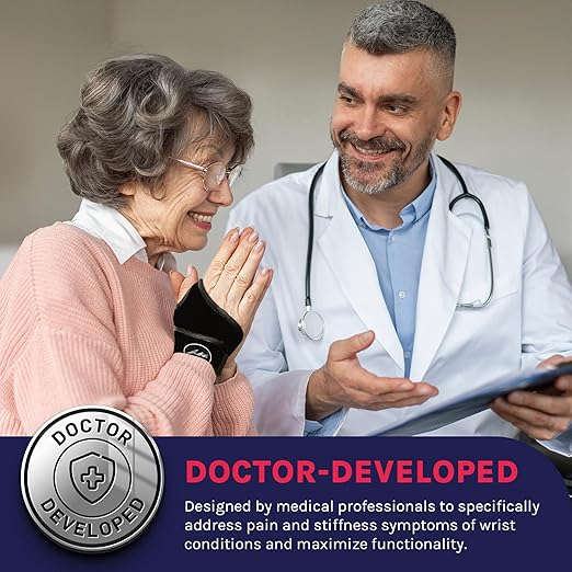 Doctor Developed Wrist Brace, Wrist Wraps for Carpal Tunnel Arthritis, Tendonitis, Hand Support, Ideal for Fitness, Weightlifting - Handbook Included (Large-1 Pack)